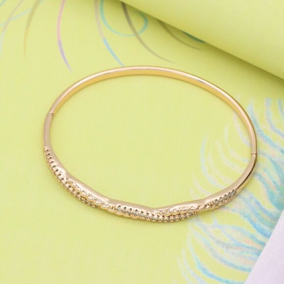 Elegant Rose Gold Bangle with Sparkling Twisted Chain Design, XPBL0509 - Picture 5 of 12